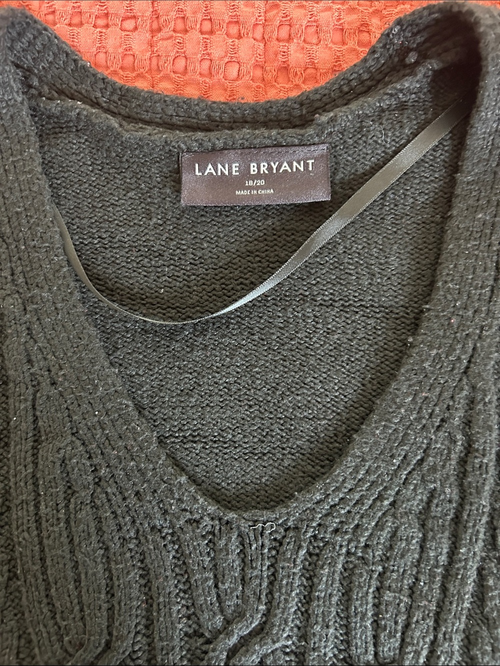 Lane Bryant Black V-Neck Cable Knit Pullover
